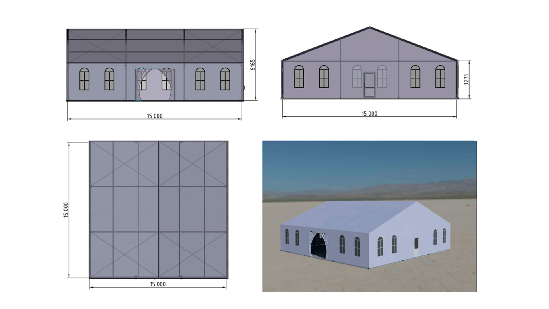 Двускатный шатёр 15х15