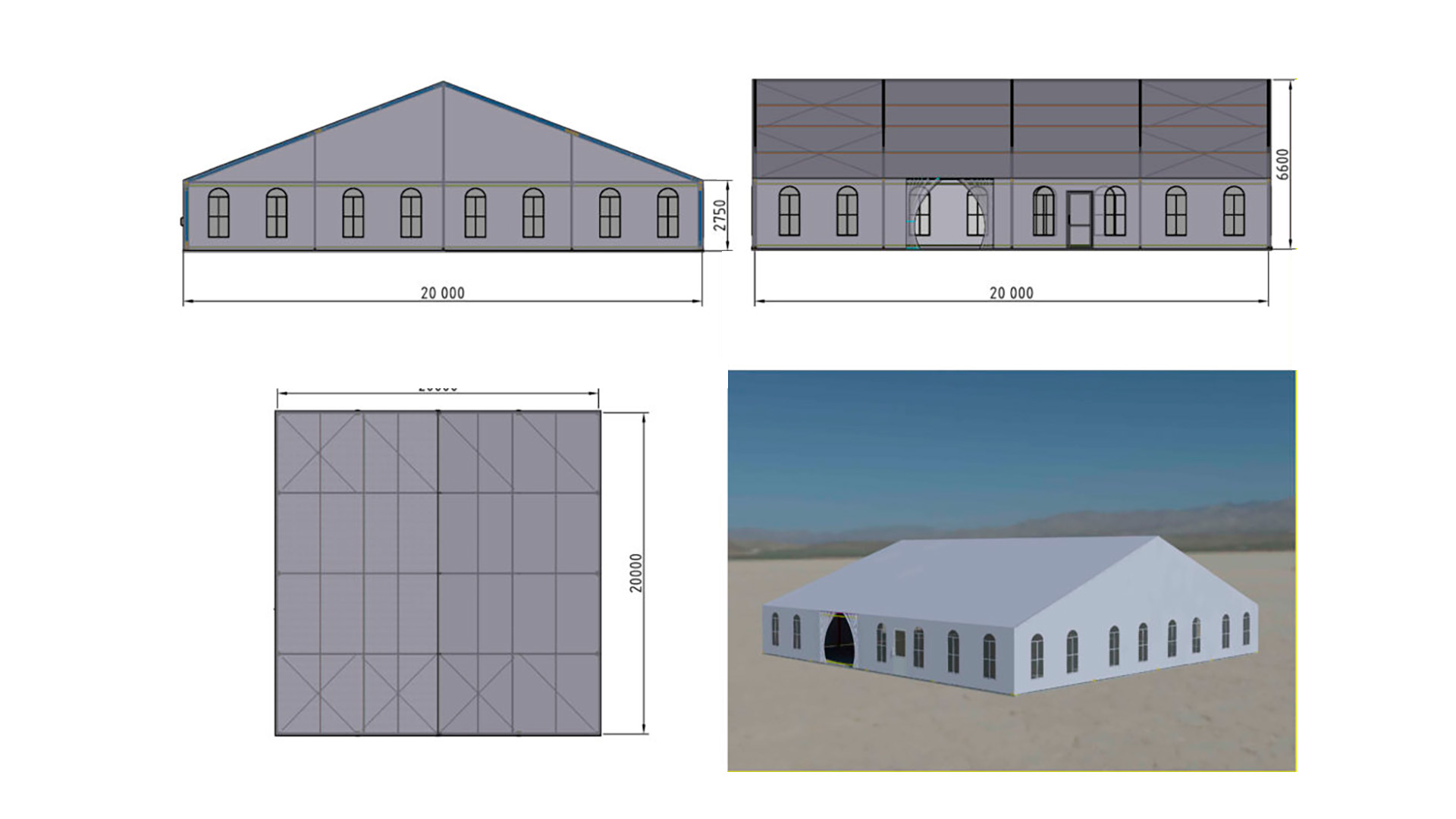 Двускатный шатёр 20х20